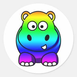 Multi Colored , Rainbow Hippo Classic Round Sticker