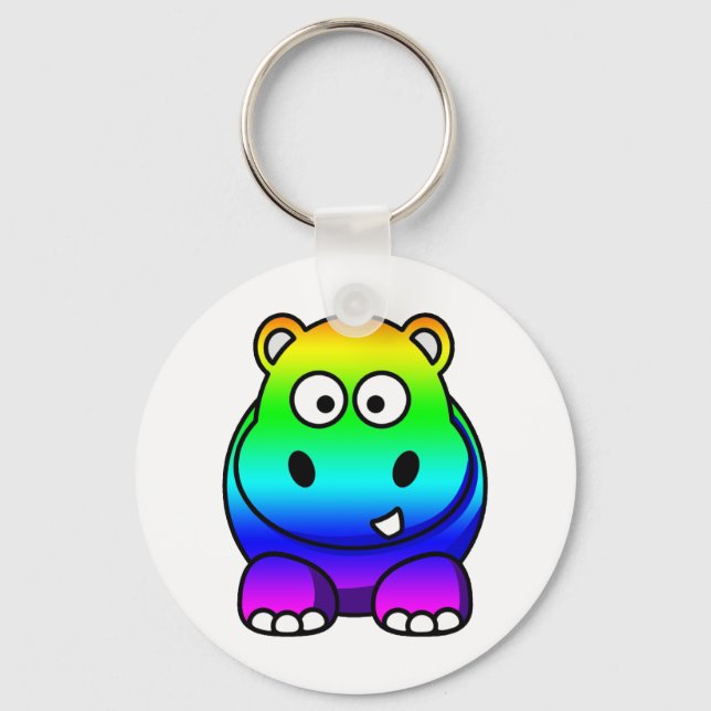 Multi Colored , Rainbow Hippo Keychain (Front)