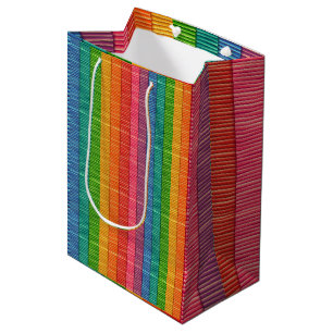 Multi-Colored Rattan Pattern Tall Gift Bag