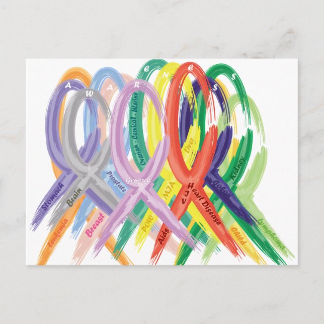 Multi-Colored Ribbons for Awareness Postcard (Front)