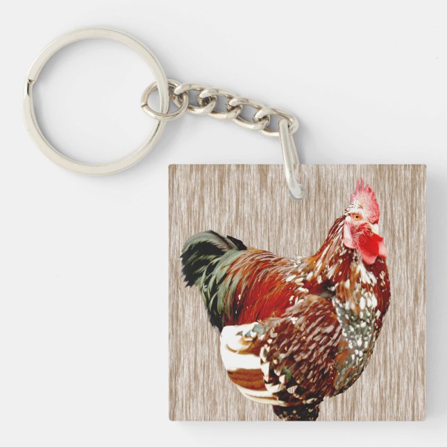 Multi Colored Rooster Extrovert, Keychain (Front)