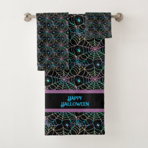 Multi Colored Spider Web Halloween Bath Towel Set