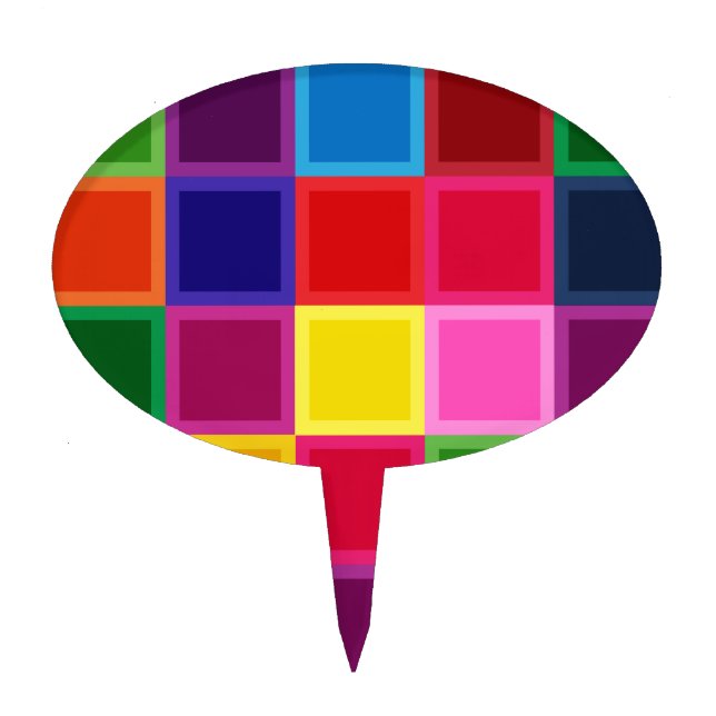 Multi Colored Squares and Stripes Girly Cake Topper (Front)