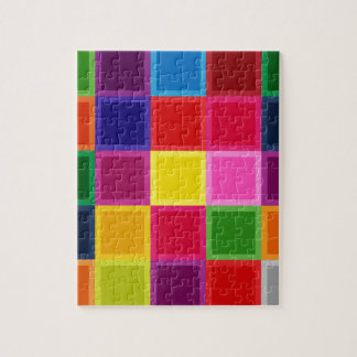 Multi Colored Squares and Stripes Girly Jigsaw Puzzle