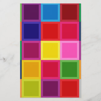 Multi Colored Squares and Stripes Girly Stationery
