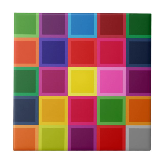 Multi Colored Squares and Stripes Girly Tile (Front)
