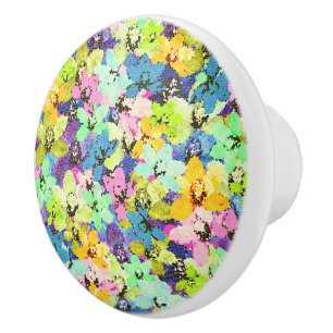 Multi Colored Stained Glass Orchids, Ceramic Knob