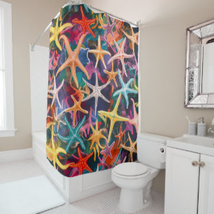 Multi-colored Star Fish Design Shower Curtain