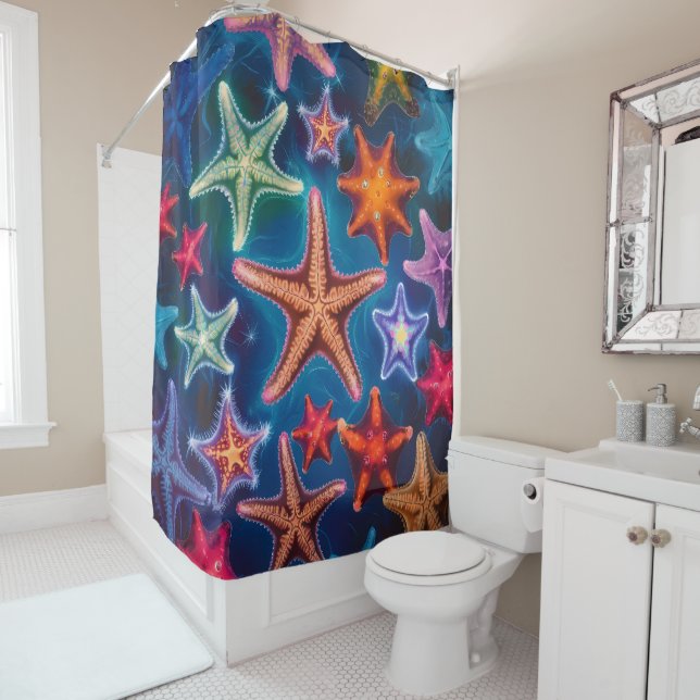 Multi-colored Star Fish Design  Shower Curtain (In Situ)