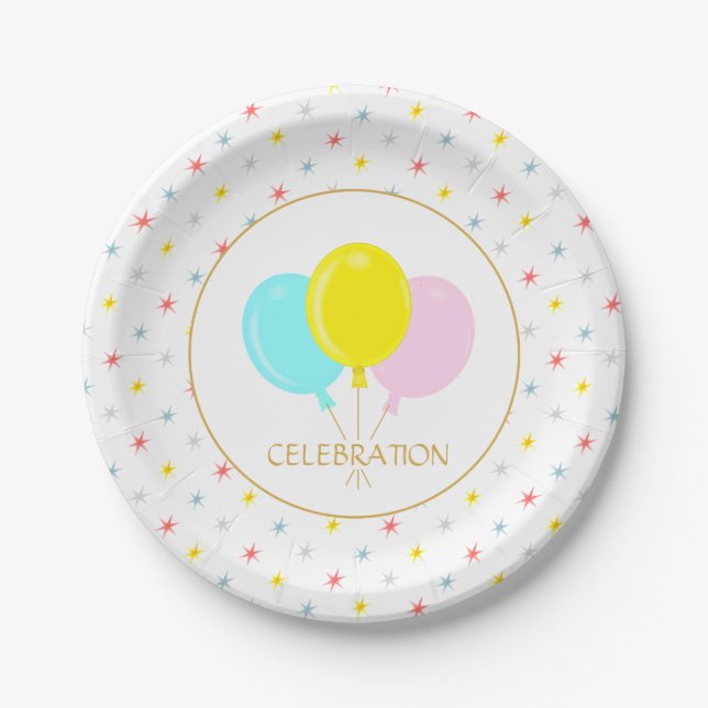 Multi Colored Stars and Balloons Paper Plates (Front)