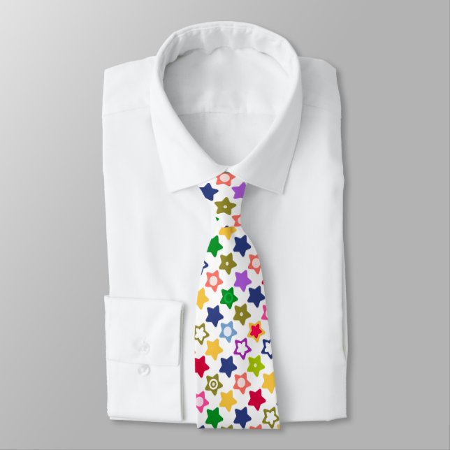 Multi-colored stars neck tie (Tied)