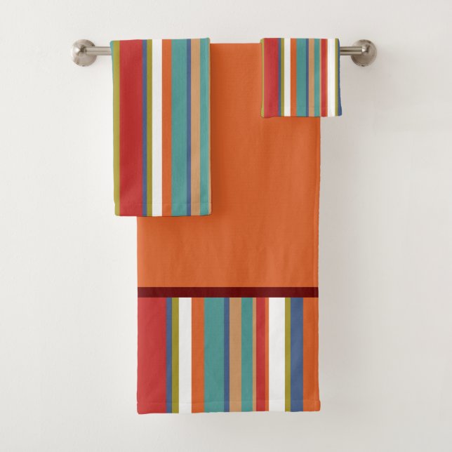 Multi Colored Stripe Pattern Bath Towel Set (Insitu)