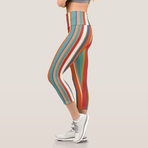 Multi Colored Stripe Pattern Capri Leggings
