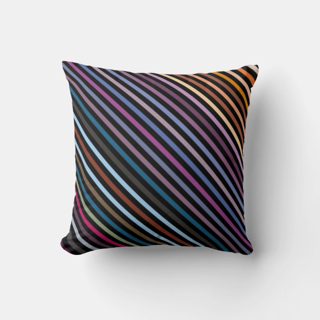 Multi-Colored Stripes & Black Throw Pillow (Front)