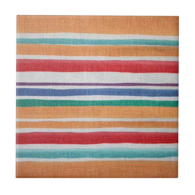 Multi-colored Stripes Ceramic Tile (Front)