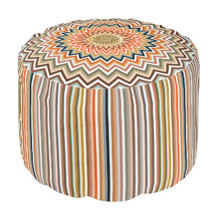 Multi-Colored Stripes Mandala Zigzag Pattern  Pouf