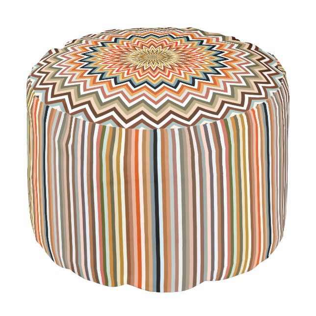 Multi-Colored Stripes Mandala Zigzag Pattern  Pouf (Angled Front)