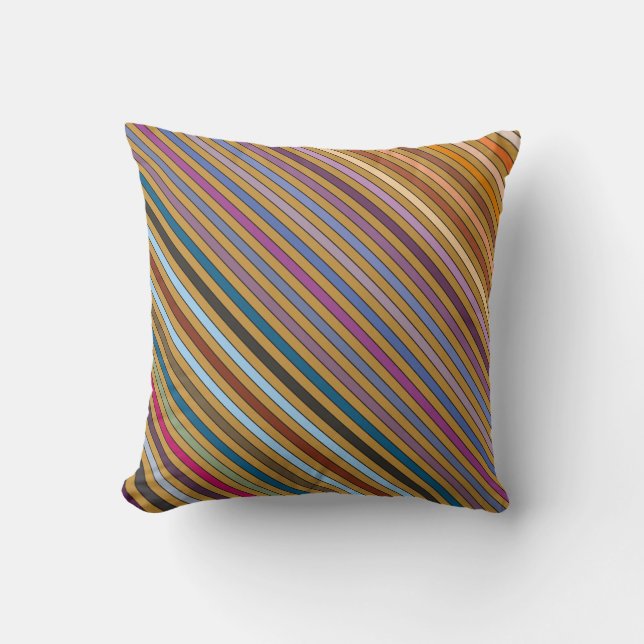 Multi-Colored Stripes & Ochre Throw Pillow (Front)