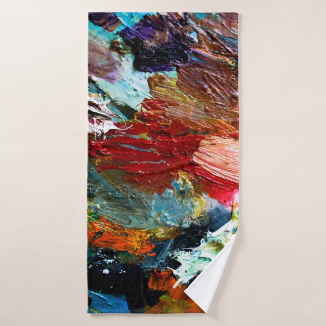 multi-colored strokes of oil paint on the artist's bath towel (Bath Towel)