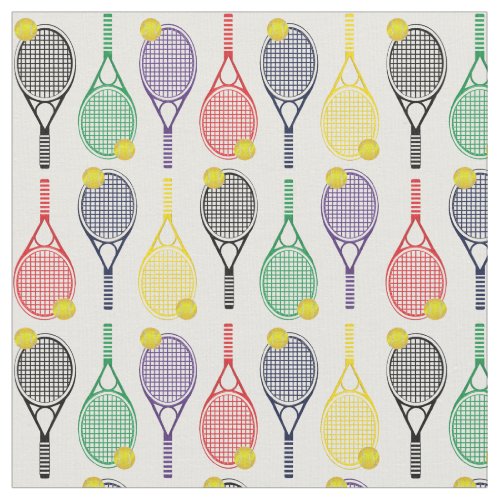 Multi_Colored Tennis Racquet Ball Pattern Fabric