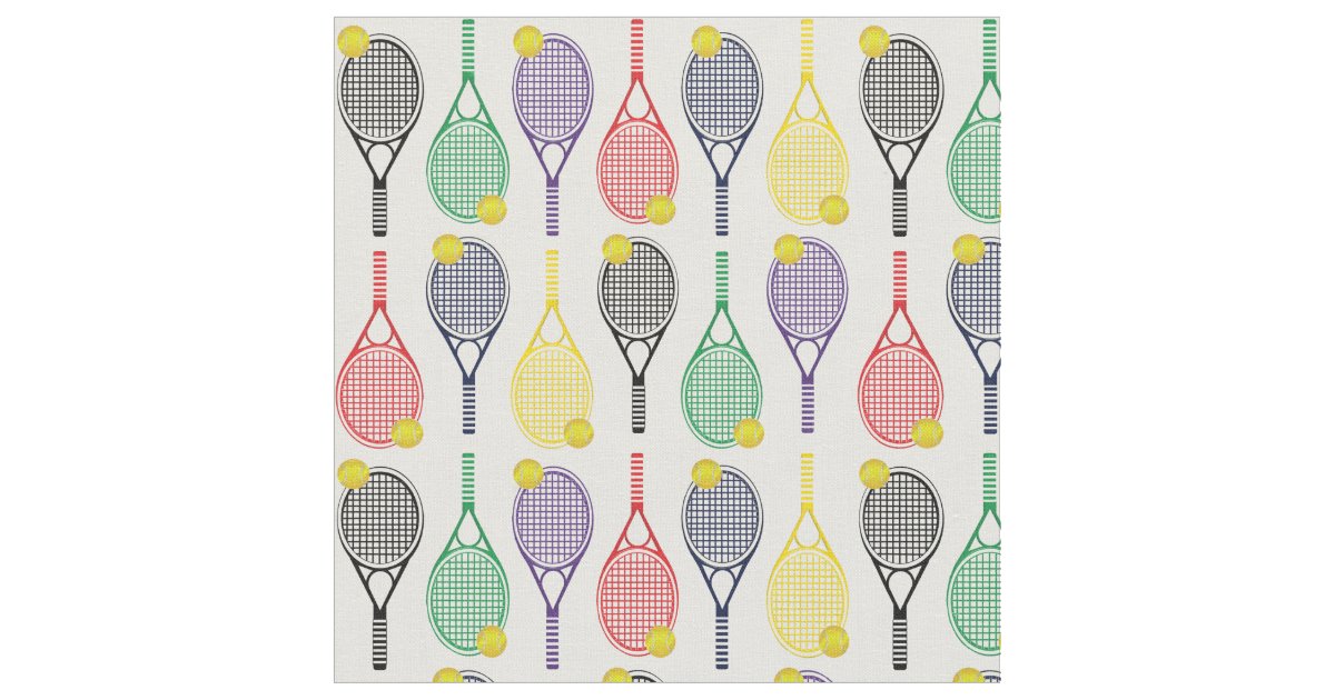 MultiColored Tennis Racquet Ball Pattern Fabric Zazzle