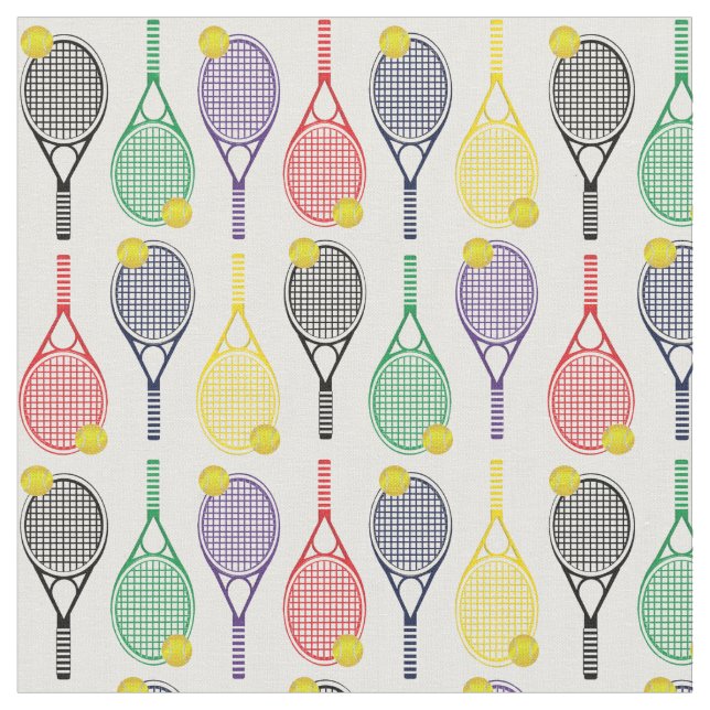 Multi-Colored Tennis Racquet Ball Pattern Fabric (Close Up)