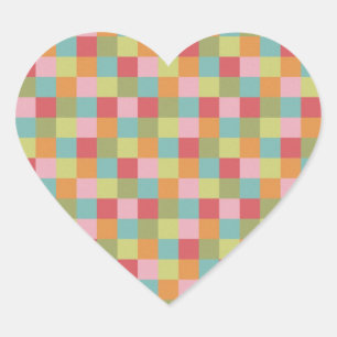 Multi Colored Tiles Quilt Squares Colorful Plaid Heart Sticker