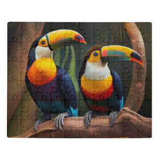 Multi colored toucan perched on branch jigsaw puzzle