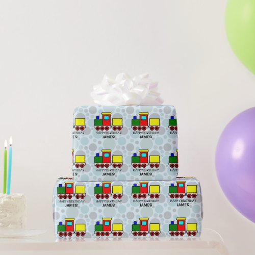 Multi Colored Train Personalized Wrapping Paper