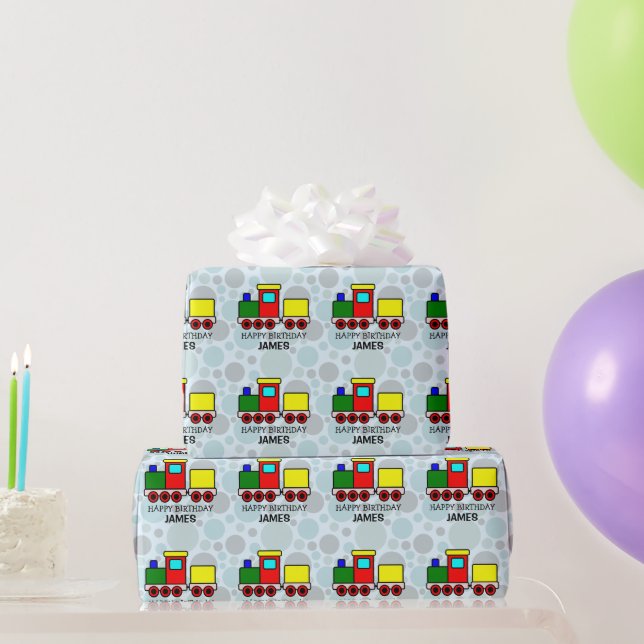 Multi Colored Train Personalized Wrapping Paper (Party Gifts)