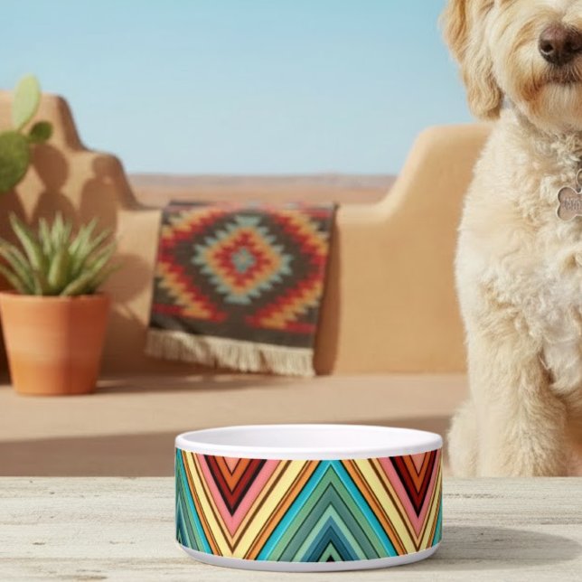 Multi-Colored Triangle & Stripe Ceramic Pet Bowl (Creator Uploaded)