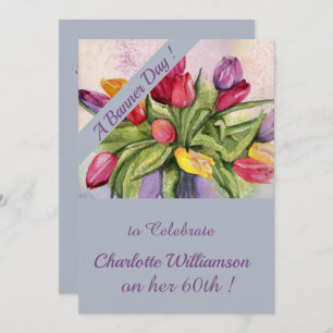 Multi Colored Tulip Watercolor Birthday Floral Invitation