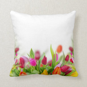 Multi colored Tulips Cushion Throw Pillow