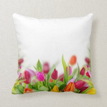 Multi Colored Tulips Cushion Throw Pillow by LATENA at Zazzle