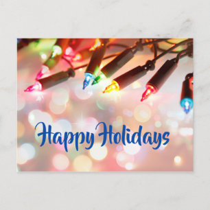 Multi-colored Twinkle Lights, bokeh, Holiday Postcard