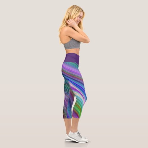 Multi Colored Waves High Waisted Capris