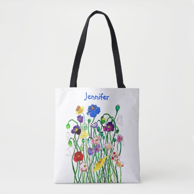 Multi-colored Wild Poppy Watercolor Personal Tote Bag (Front)