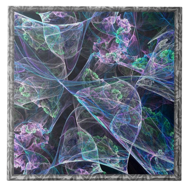 Multi-Colored Wispy Fractal Ceramic Tile (Front)