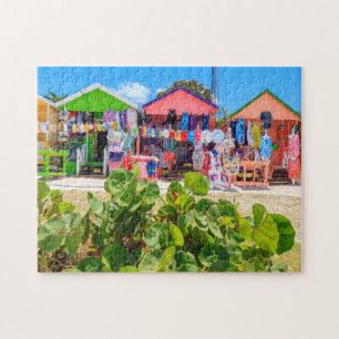 Multi Colored Wood Cottages Long Bay Beach Jigsaw Puzzle