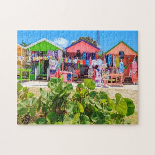 Multi Colored Wood Cottages  Long Bay Beach Jigsaw Puzzle