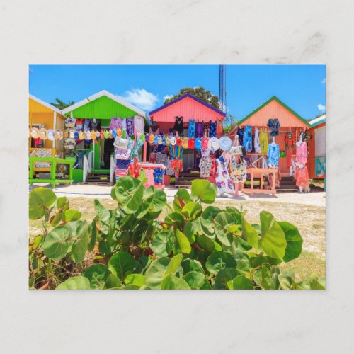 Multi Colored Wood Cottages  Long Bay Beach Postcard