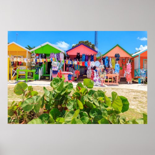 Multi Colored Wood Cottages  Long Bay Beach Poster