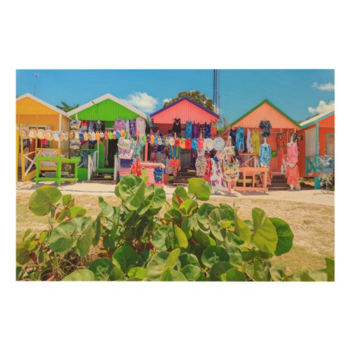Multi Colored Wood Cottages  Long Bay Beach Wood Wall Art