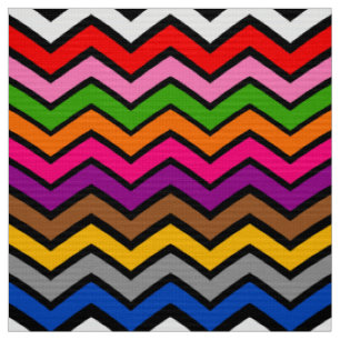 Multi Colored Zigzag Chevron Black Design  Fabric