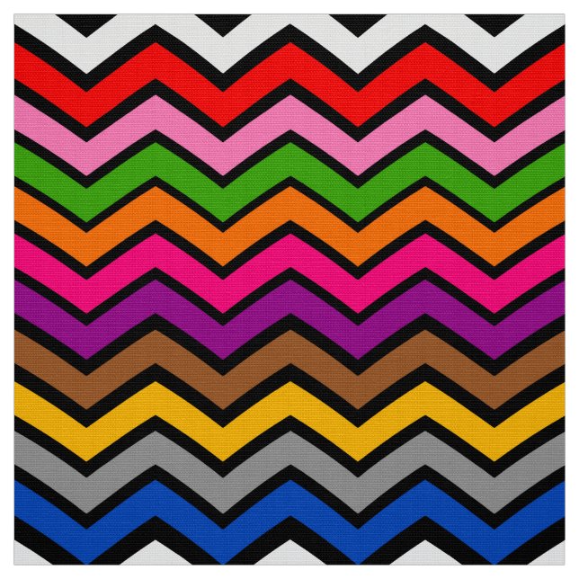 Multi Colored Zigzag Chevron Black Design  Fabric (Swatch)