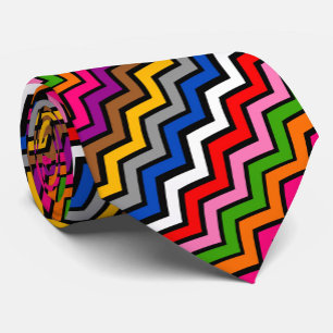 Multi Colored Zigzag Chevron Black Design Neck Tie