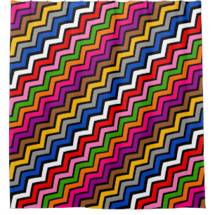 Multi Colored Zigzag Chevron Black Design  Shower Curtain