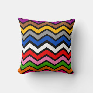 Multi Colored Zigzag Chevron Black Design Throw Pillow