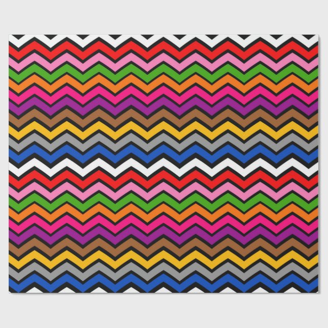 Multi Colored Zigzag Chevron Black Design  Wrapping Paper (Flat)