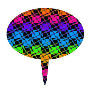 Multi colorful checkered rainbow mirror image cake topper